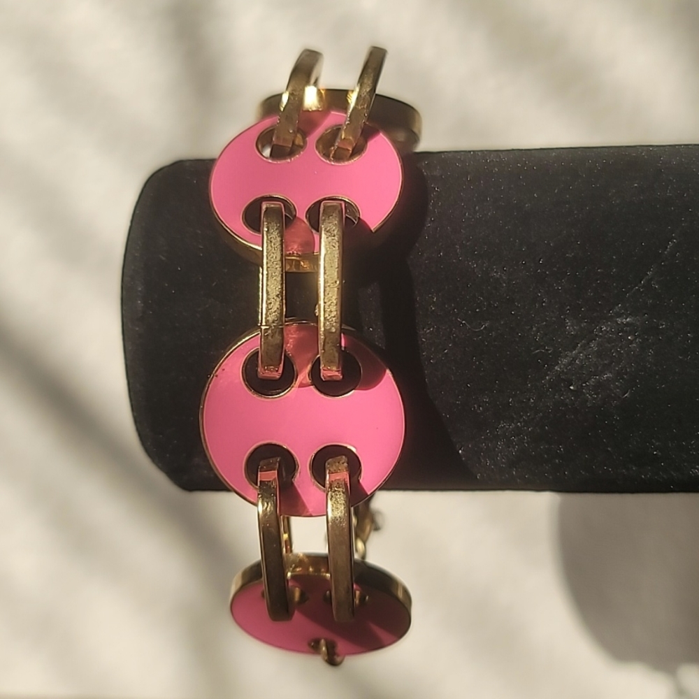 Vintage! BETSEY JOHNSON Status Collection Pink & Gold Circle Link Bracelet.